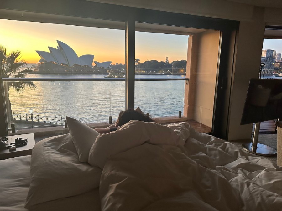 The Opera House at dawn, framed in our bedroom window