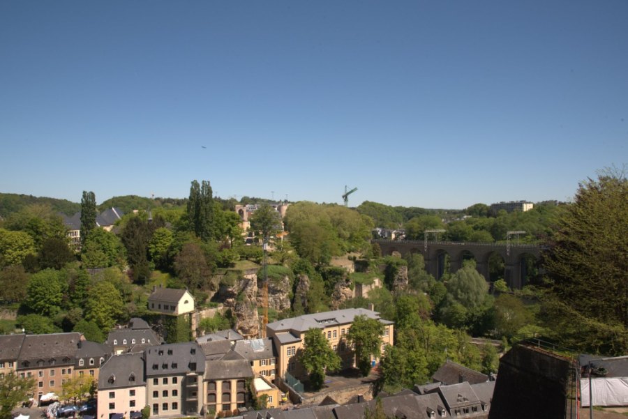 Old houses of the Grund down in the valley below Luxembourg City's walls