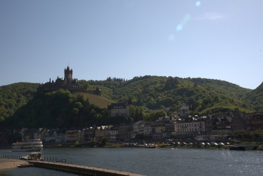 Cochem's castle on its wooded hill above the town and the Moselle