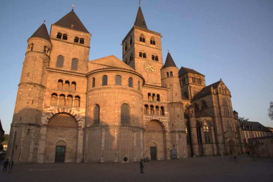 Trier Cathedral glowing gold in the low evening sun