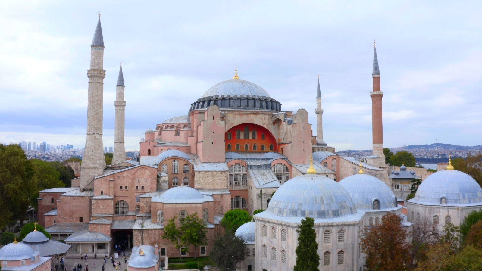 Hagia Sophia's dome and minarets seen from the air